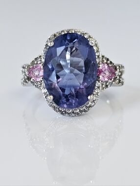 Genuine Color Change Blue Fluorite & Pink Sapphire Ring Sterling Silver Sz 7!